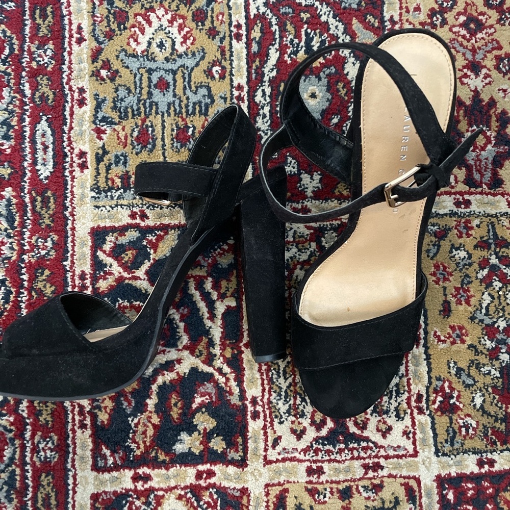 black suede high heels! Perfect for any formal occasion.
